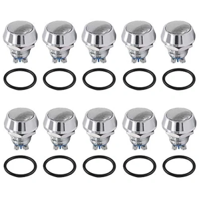 Immagine di QitinDasen 10Pcs Premium 12mm Interruttore a Pulsante Momentaneo in Metallo, 2 Pin Terminale Vite IP65 Impermeabile, Rotondo (Argento)