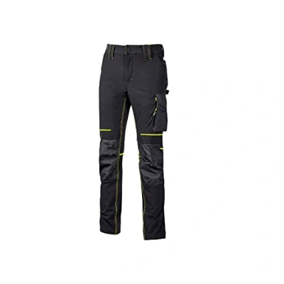 Immagine di Pantalone U Power Performance, Modello Atom, Slim Fit Elasticizzato, con Multi_tasche Frontali e Laterali, Tessuto Traspirante, Elastico in Vita, Cerniera di Chiusura (BLACK CARBON_L)