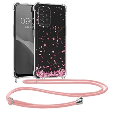 Immagine di kwmobile Custodia Compatibile con Oppo A94 (5G) Cover Back Case in Silicone TPU Protezione Smartphone Cordino rosa/marrone scuro/trasparente