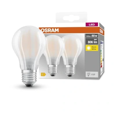 Immagine di Osram Base Classic Lampada LED E27, 7.2 W, Bianco, 2 Unità (Confezione da 1)