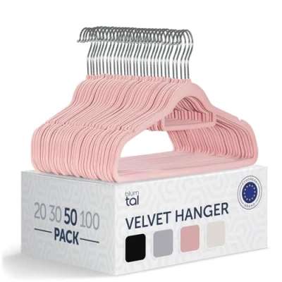 Immagine di Blumtal Grucce Appendiabiti in Velluto, Vellutate, Salvaspazio nell&#039;Armadio, Appendini con Gancio Rotante 360, Stampelle Armadio per Pantaloni, Rosa, 50 Pezzi