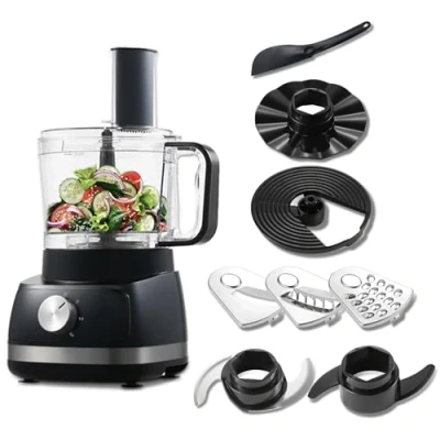 Immagine di TopStrong Robot da Cucina, 800W Cucina Multifunzione, 2L Food Processor, 3 velocità Impostazione, con dischi per il taglio a fette, tritatutto, impastatore, frusta,nero