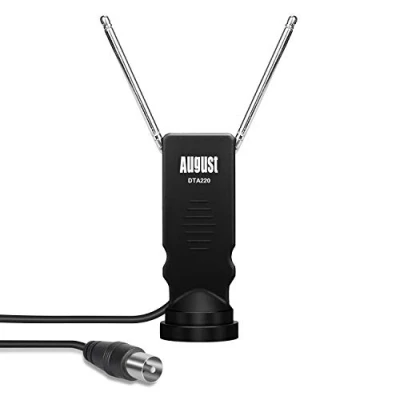 Immagine di August DTA220 antenna portatile per Freeview e DVB T2 HD, telescopica interni, sintonizzatori USB TV Freeview/DVB T T2/DAB, base incollabile auto, camion, casa, campeggio,