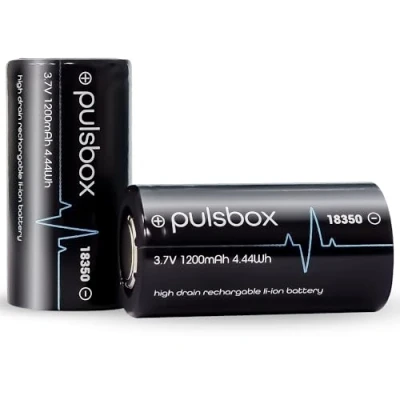 Immagine di pulsbox IMR 18350 Batteria agli ioni di litio, 3,7 V, Flat Top 1200 mAh, 10 A High Drain (2 batterie ricaricabili)