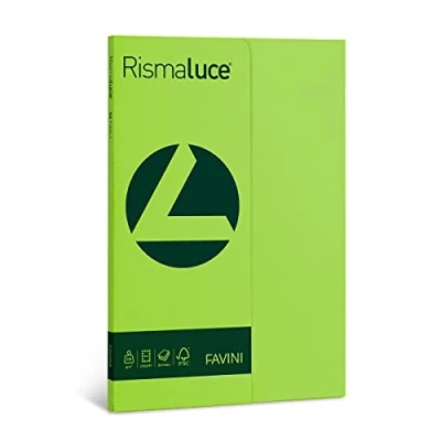 Immagine di Favini A69M544 Rismaluce colore VERDE PISTACCHIO confezione da 50 cartoncini 200gr Formato A4 (21x29,7 cm) Made in Italy