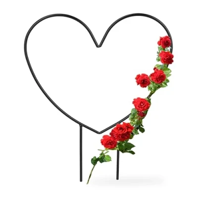 Immagine di Relaxdays Supporto per Piante Rampicanti a Forma di Cuore, Sostegno Rose, HLP: 32x25x0,5 cm, Giardino, Acciaio, Nero, 100%