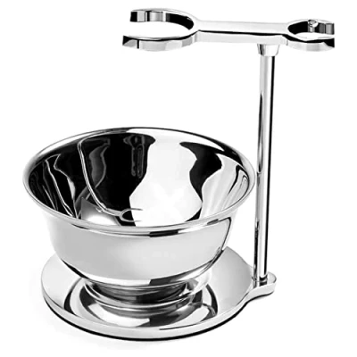 Immagine di GRUTTI Kit di rasatura per uomo, set universale in acciaio inox con ciotola da barba, il miglior supporto rasoio sicurezza, rasoi manuali, pennello barba