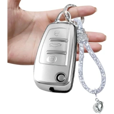 Immagine di RXXR Custodia per chiave auto compatibile con Audi A1 A3 A4 A6 Q3 Q5 Q7 S3 R8 TT protettiva portachiavi Bling