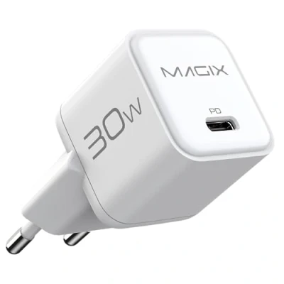Immagine di Magix Caricatore 30W NANO, Caricabetterie USB C GaN PD Power Delivery Per iPhone 15/15 Plus/15 Pro/15 Pro Max, 14/13/12 Mini/Pro/Pro Max/SE, AirPods Pro, iPad Galaxy(EUR PLUG)(BIANCO)