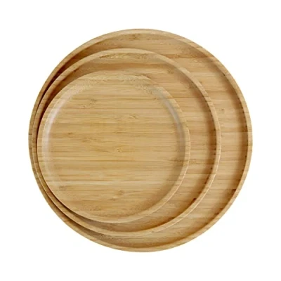 Immagine di pandoo 100% piatti in bambù, rotondi legno, decorazione piani, stoviglie set da 3 riutilizzabili (1 x 20 cm, 1 25 30