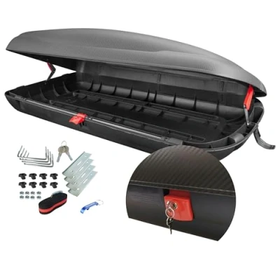 Immagine di VDP BA400 box da tetto per auto, 400 l, effetto carbonio, con chiusura centralizzata, portabagagli aerodinamico, incl. portachiavi