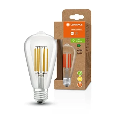 Immagine di LEDVANCE Lampada a risparmio energetico LED, filamento Edison, E27, bianco caldo (3000K), 4 watt, sostituisce la lampadina da 60W, altamente efficiente e energetico, confezione 6