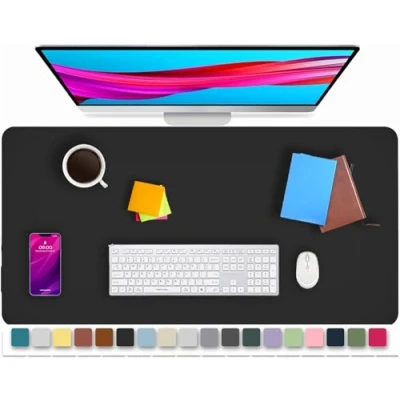 Immagine di KKTECH tappetino da scrivania in pelle, antiscivolo, per mouse, ufficio di alta qualità, scrivere su computer portatile, pelle impermeabile (nero, 60 x 35)