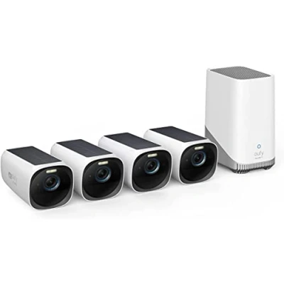Immagine di eufy Security eufyCam S330(eufyCam 3), telecamera wi fi esternoi, pannello solare, risoluzione 4K, riflettore e visione notturna a colori, Nessun Costo Mensile, Kit di 4 telecamere