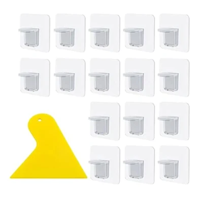 Immagine di 16 supporti per scaffali senza punzonatura, con 1 raschietto in plastica, supporto il fissaggio laminato, gancio adesivo trasparente ispessito, armadi, librerie