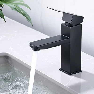 Immagine di HOMELODY rubinetto da bagno nero lavabo angolare miscelatore in acciaio inox monocomando