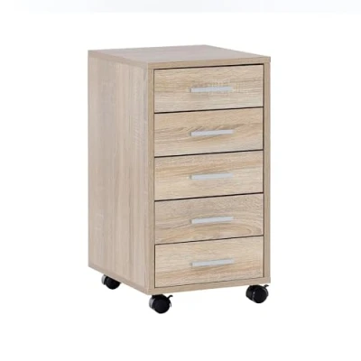 Immagine di WOHNLING Rotolo Lisa Sonoma 33 x 63 38 cm scrivania in Legno con cassettiera Armadio Ufficio 5 cassetti Contenitore Roll Cabinet Stand Piccolo