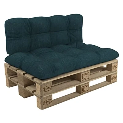 Immagine di POKAR Set di Cuscini per Europallet Imbottito da 2 pezzi: 1x Cuscino sedile 120x80cm + schienale 120x40cm, Divano Giardino, Interno ed Esterno, senza Pallet, verde scuro