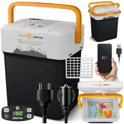 Immagine di peme Essential 26 L Adventure Orange Termoelettrico con Modalità ECO AC/DC per Raffreddare e Riscaldare Box Frigo Connessione 12 Volt 230 Mini Frigorifero