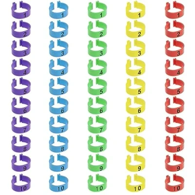 Immagine di BOBOZHONG anelli per gambe di pollo, 50 pezzi, numerati, a clip, multicolori, identificazione delle gambe, clip rotonde piedi, pulcino, anatra, piccione, oca (16 mm)