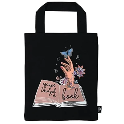 Immagine di moses. 83353 borsa per libri Escape through a book, piccola in cotone 1, regalo perfetto libro, nero