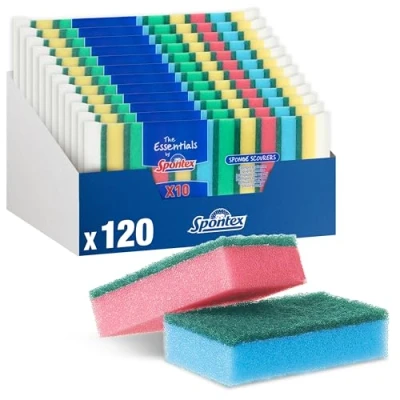 Immagine di Spontex, Essentials, spugnette, 12 confezioni da 10 spugnette l&#039;una (totale di 120 spugnette)