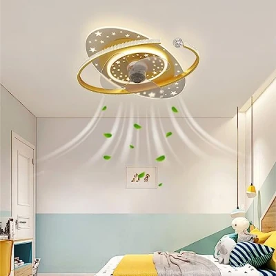 Immagine di ATEEZ Bambini Silenzioso Ventilatore da Soffitto con Luce e Telecomando 6 velocità Dimmerabile Lampadario Reversibile Motore DC Plafoniera per Cameretta Golden