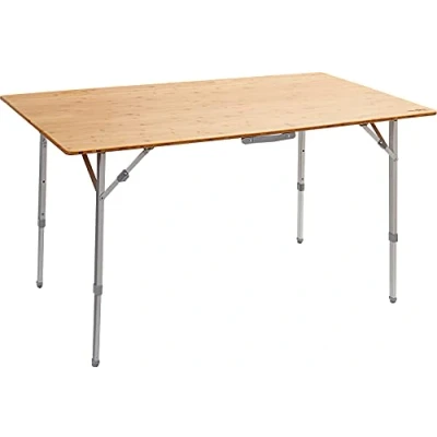 Immagine di BRUNNER Tavolo Pieghevole per Esterni, da Picnic, Campeggio, Giardino, terrazzo in Alluminio, con Elegante ripiano bambù CAMPERKING S Rettangolare, Robusto Portata Fino a 30 kg