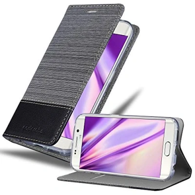 Immagine di Cadorabo Custodia Libro per Samsung Galaxy S6 EDGE in GRIGIO NERO con Vani di Carte, Funzione Stand e Chiusura Magnetica Portafoglio Cover Case Wallet Book Etui Protezione