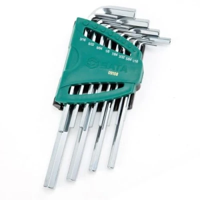 Immagine di SATA ST09108SJ Set di 12 chiavi esagonali SAE con braccio lungo, 1/19 3/8&quot;, punte smussate e contenitore stoccaggio, lucido