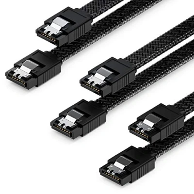Immagine di deleyCON 3x 60 cm Set da Cavi SATA 3 in Nylon per Dati III di Collegamento Serial ATA Scheda Madre e Hard Drive HDD SSD con 2 Prese a L Dritte S Nero