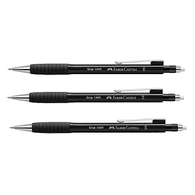 Immagine di Faber Castell 205023 Set di matite meccaniche GRIP 1345 nero, 3 pezzi, durezza B, spessore mina 0,5 mm, con gomma integrata