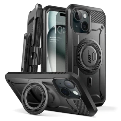 Immagine di SUPCASE Unicorn Beetle Pro Mag custodia per iPhone 15/iPhone 14/iPhone 13 da 6,1 pollici, compatibile con MagSafe, robusta a corpo intero pellicola protettiva integrata, cavalletto e
