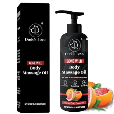 Immagine di Dude&#039;s Love olio da massaggio per tutto il corpo fruttato al pompelmo Rinfrescante, calmante e antimacchia aromaterapico non appiccicoso con essenziale di lime