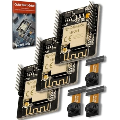Immagine di AZDelivery 3 x Modulo ESP32 Cam OV2640 + WIFI Bluetooth 5V con Dual Core CPU a 32 bit E Camera Development Board da 2MP compatibile Arduino incluso un Book!