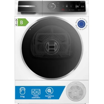 Immagine di Bosch WQB246C0IT Serie 8, Asciugatrice a pompa di calore, capacità 9 kg, Iron Assist: trattamento vapore, Condensatore autopulente, Auto dry, Home Connect