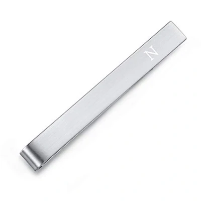 Immagine di Honey Bear lettera con iniziali alfabeto Fermacravatta per Uomo dimensione normale acciaio regalo di nozze business,5.4cm,argento spazzolato nera (A)