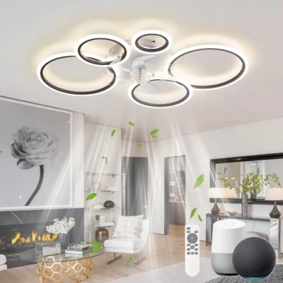 Immagine di KeLuKes Ventilatore da Soffitto con Luce Compatibile Alexa e Google Assistant, 100cm Lampadario Soggiorno, Reversibile Dimmerabile Timer Silenzioso Anello Ventilatore, Nero