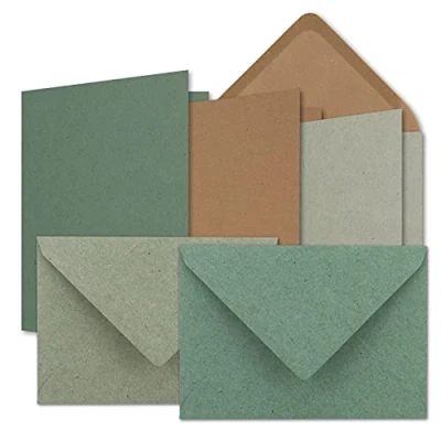 Immagine di FarbenFroh by GUSTAV NEUSER Set di 15 biglietti DIN B6 carta kraft marrone grigia eucalipto pieghevoli con buste 3 colori 12 x 17 cm e 12,5 17,5