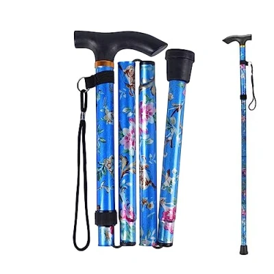 Immagine di Bastone per Anziani Pieghevole, da Passeggio flessibile Pieghevole Floreale blu Estensibile donna bastoni camminare Canna di alluminio Regolabile in Altezza