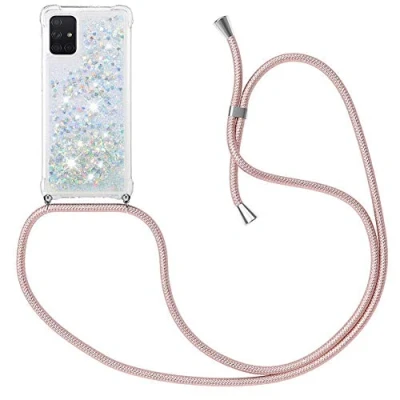 Immagine di MXKOCO Custodie Tracolla Cordini Custodia per Cellulare Girocollo Samsung Galaxy A71 Cover Tracolla/Glitter Liquido Sabbie Mobili+Crossbody TPU Bumper con Collana/Cordoncino
