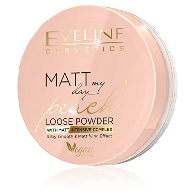 Immagine di Eveline Cosmetics Matt My Day Cipria in Polvere Libera Pesca Fissante per il Trucco, Assorbe Olio, Bilancia Tono della Pelle e Nasconde le Imperfezioni Tutti i Tipi di