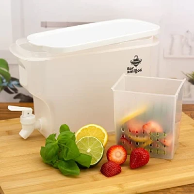 Immagine di Bar Amigos Contenitore per infusione di frutta con rubinetto da 3,5 l, in plastica PETG, viaggio, bevande serbatoio, ricaricabile, Tè freddo frigorifero, campeggio, succhi litri