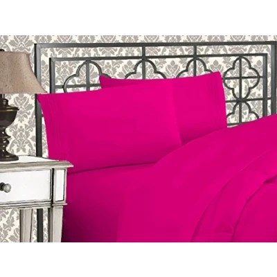 Immagine di Elegant Comfort Lussuoso set di lenzuola 1500 in microfibra qualità alberghiera, tre linee, ricamate, morbide, 4 pezzi, resistente alle pieghe e allo sbiadimento, per letto king size, rosa acceso