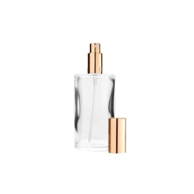 Immagine di Fantasia, Vaporizzatore per profumo vuoto, in vetro trasparente, con pompetta e coperchio dorato, 100 ml