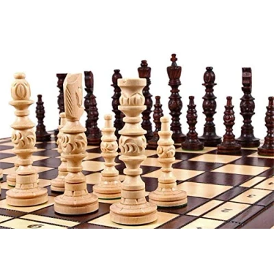Immagine di Master of Chess Scacchiera in Legno “GALANT 58 cm Fatto a Mano Grandi Set di Scacchi Pieghevoli per Bambini e Adulti Pezzi degli Intagliati