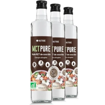 Immagine di Nutribe MCT Pure Bio C8 e C10 100% Olio di Cocco, Formula Scientifica Supporto Chetogenico, Perdita Peso, Salute Cerebrale