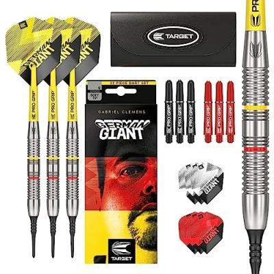 Immagine di Target Darts Gabriel Clemens Set di Freccette con Punta Morbida in Ottone, Accessori aggiuntivi, Unisex Adulto, Argento e Giallo, 18 g