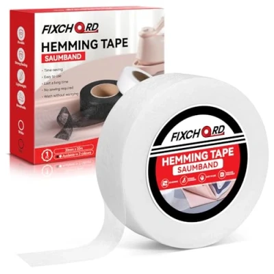 Immagine di FIXCHORD Nastro Termoadesivo per Orlo, Wonder Web Orli, Termoadesivo, Tessuti Fusibili Extra Forte Abbigliamento, Tende, Stiratura e Incollaggio, Bianco, 30M*30MM