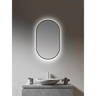 Immagine di Talos specchio a LED ovale, nero, 45 x 75 cm, adatto per ambienti umidi, il vostro bagno, da parete con luce perimetrale, cornice in alluminio di alta qualità